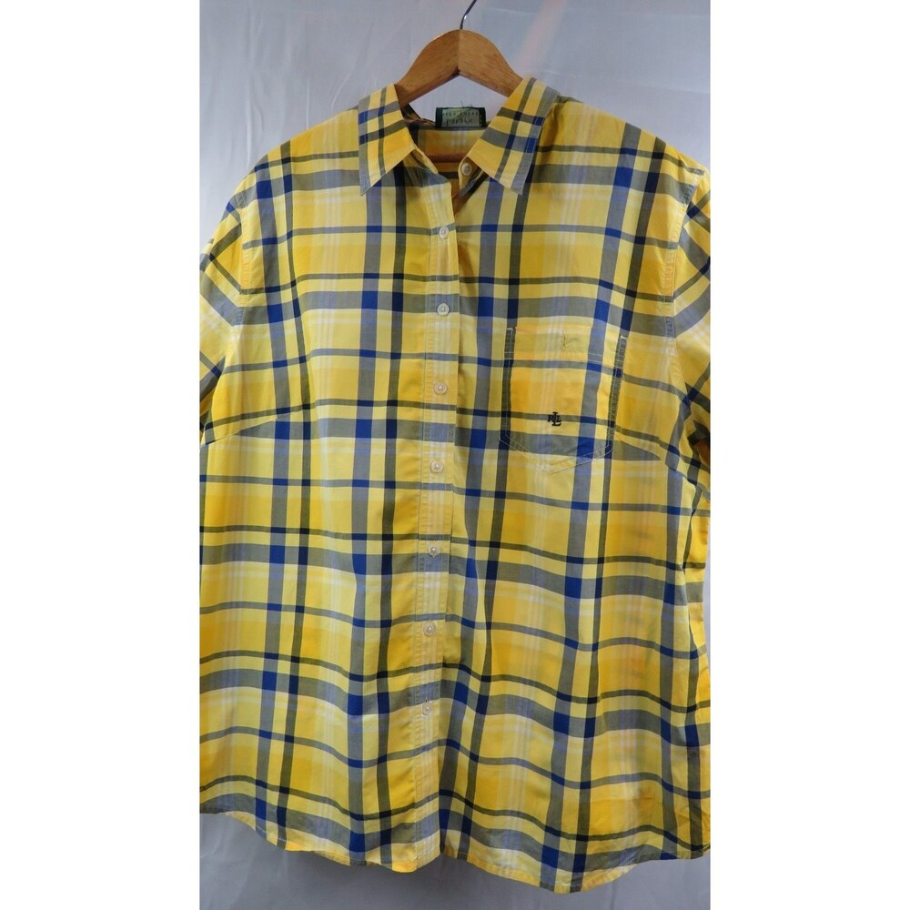 Womans Lauren Ralph Lauren Yellow Plaid Button Down Long Sleeve Shirt Medium